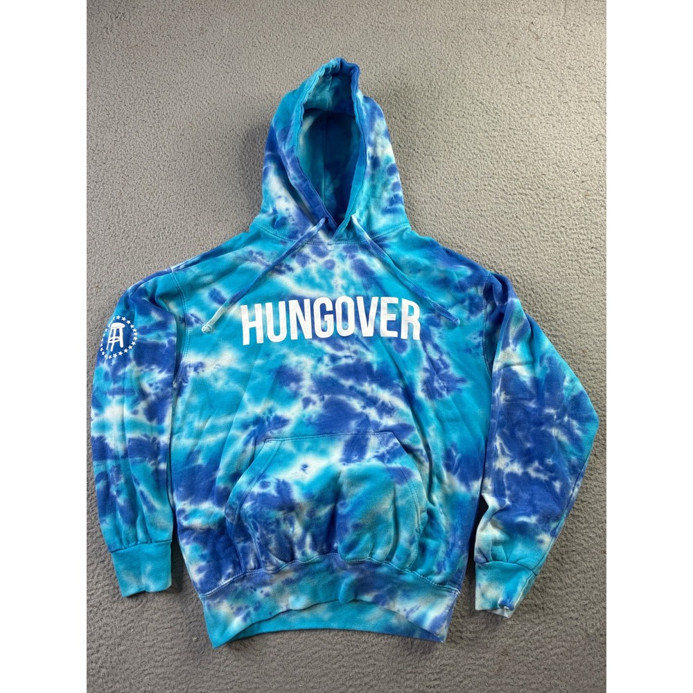 Bartstool Sports Hungover Spellout Blue Tie Dye Hoodie Sweatshirt Small Pullover